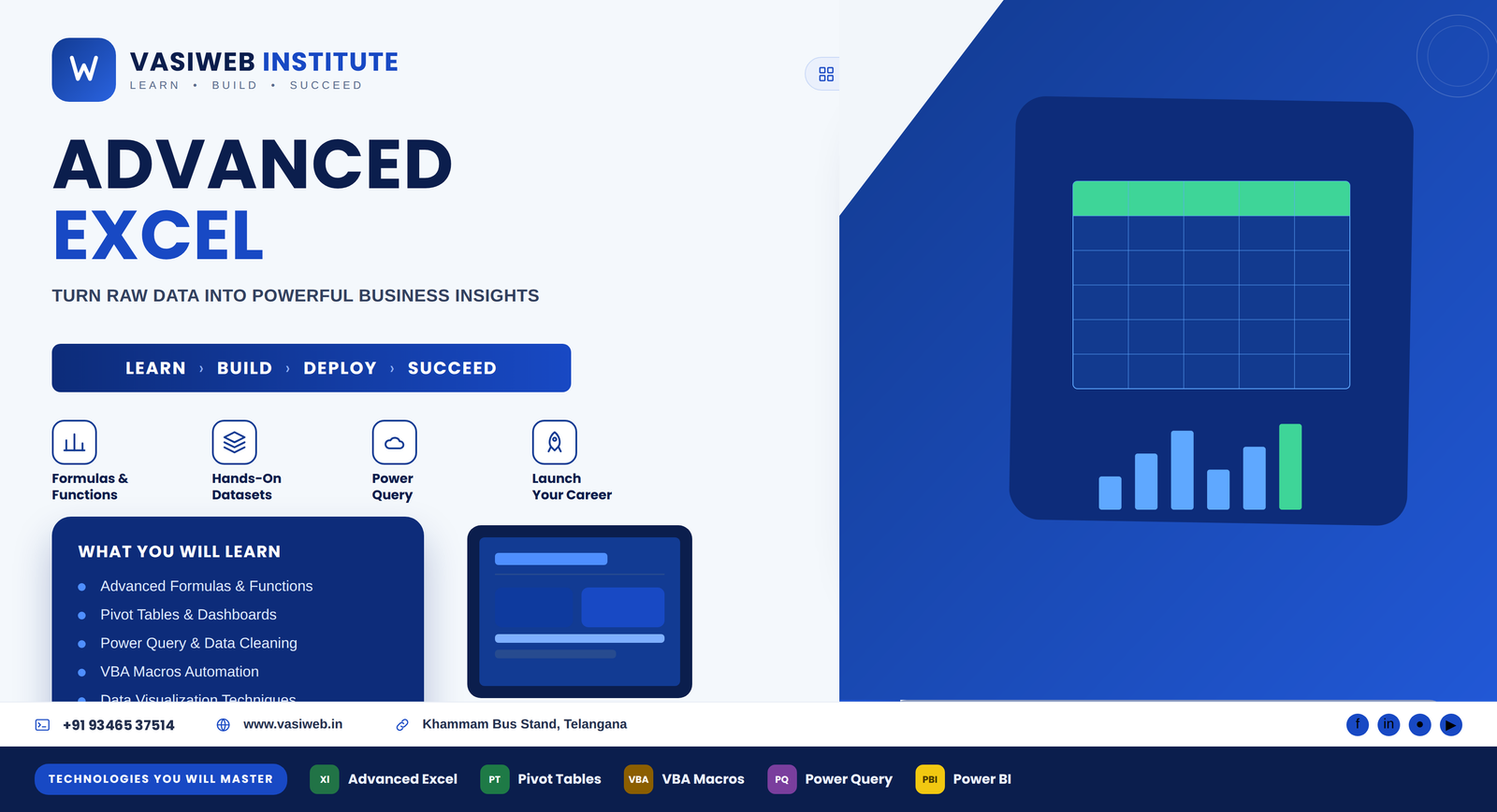 Advanced Excel course in Khammam — formulas, pivot tables and dashboards
