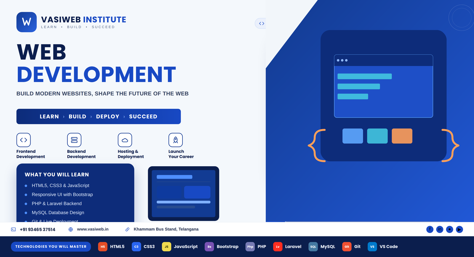 Web Development course in Khammam — HTML, CSS, JavaScript, React and full-stack training